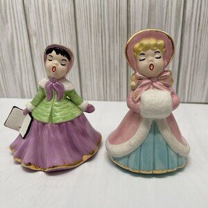 Vtg 2 Holland Mold Christmas Victorian Caroler Figurines Holiday 2 Small Chips